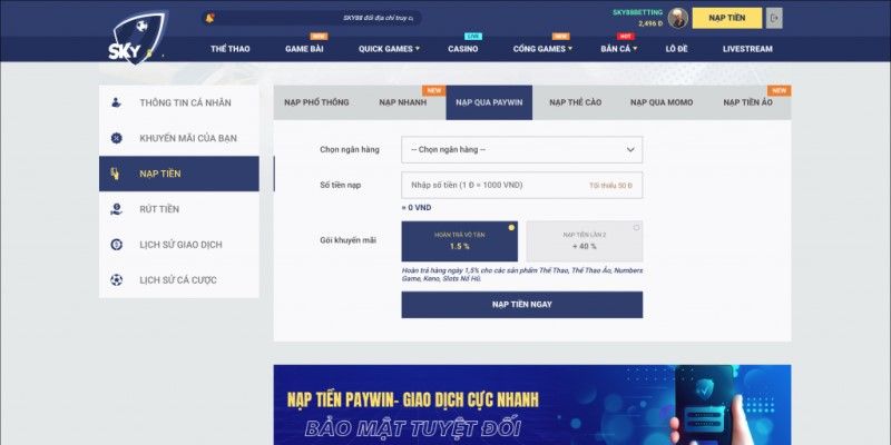 Những cách nạp tiền Sky88 hữu dụng nhất